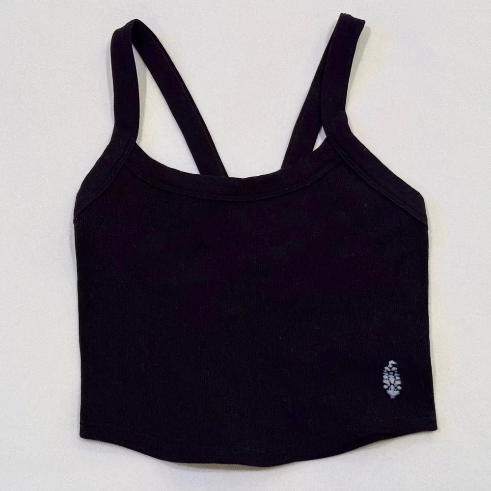 Free People Movement All Clear Cami M/L Black Ribbed Cropped Athleisure